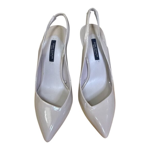 Zara Nude Slingback Patent Leather Pointy Toe Thin Stilleto Heels Eur 36/US 5 - Picture 2 of 12